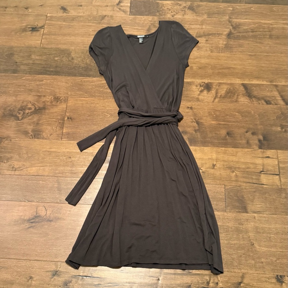 DKNY Chocolate Brown Faux Wrap Dress